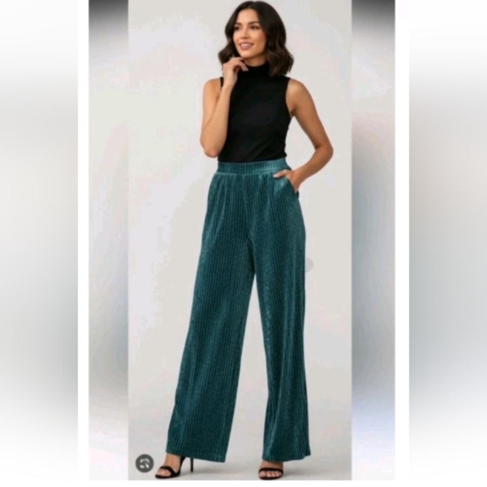 House of Harlow 1960 Teal Velvet Flare Pants